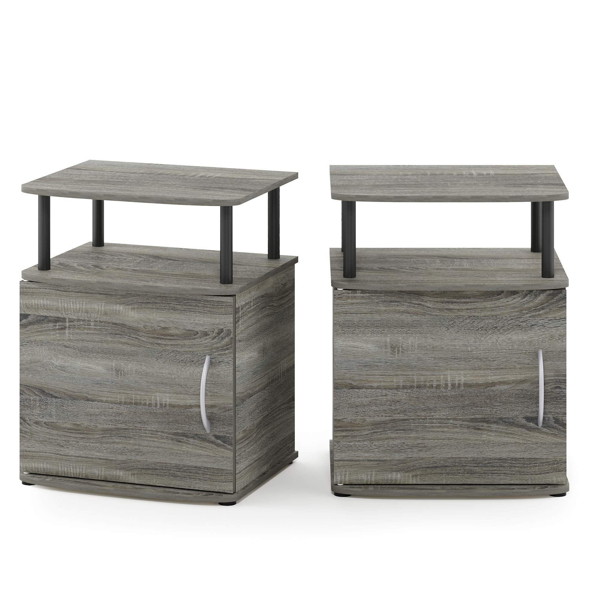 Furinno Jaya End Side Sofa Table/Nightstand With Door, 2-Pack, Pvc Tubes, French Oak Grey/Black